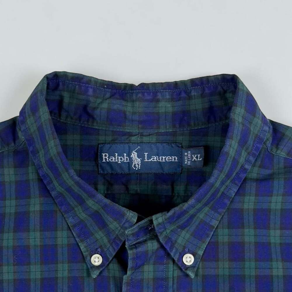 Vintage Ralph Lauren Black Watch Tartan Shirt XL 3 Button Collar Plaid